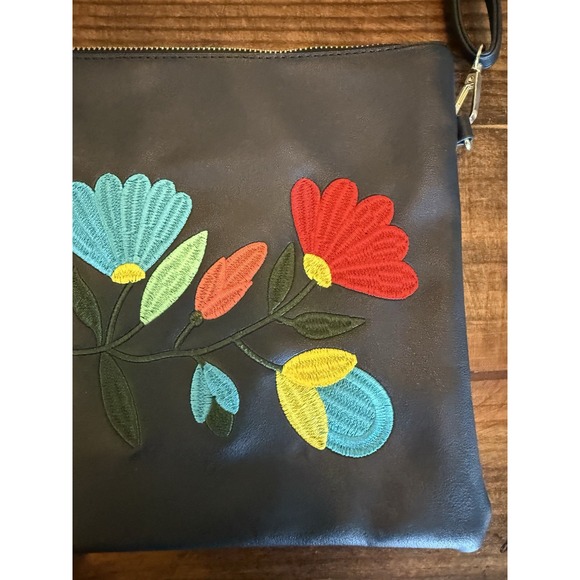 Embroidered Crossbody Purse Bright Floral Design with Adjustable Strap Zipper - Picture 2 of 8